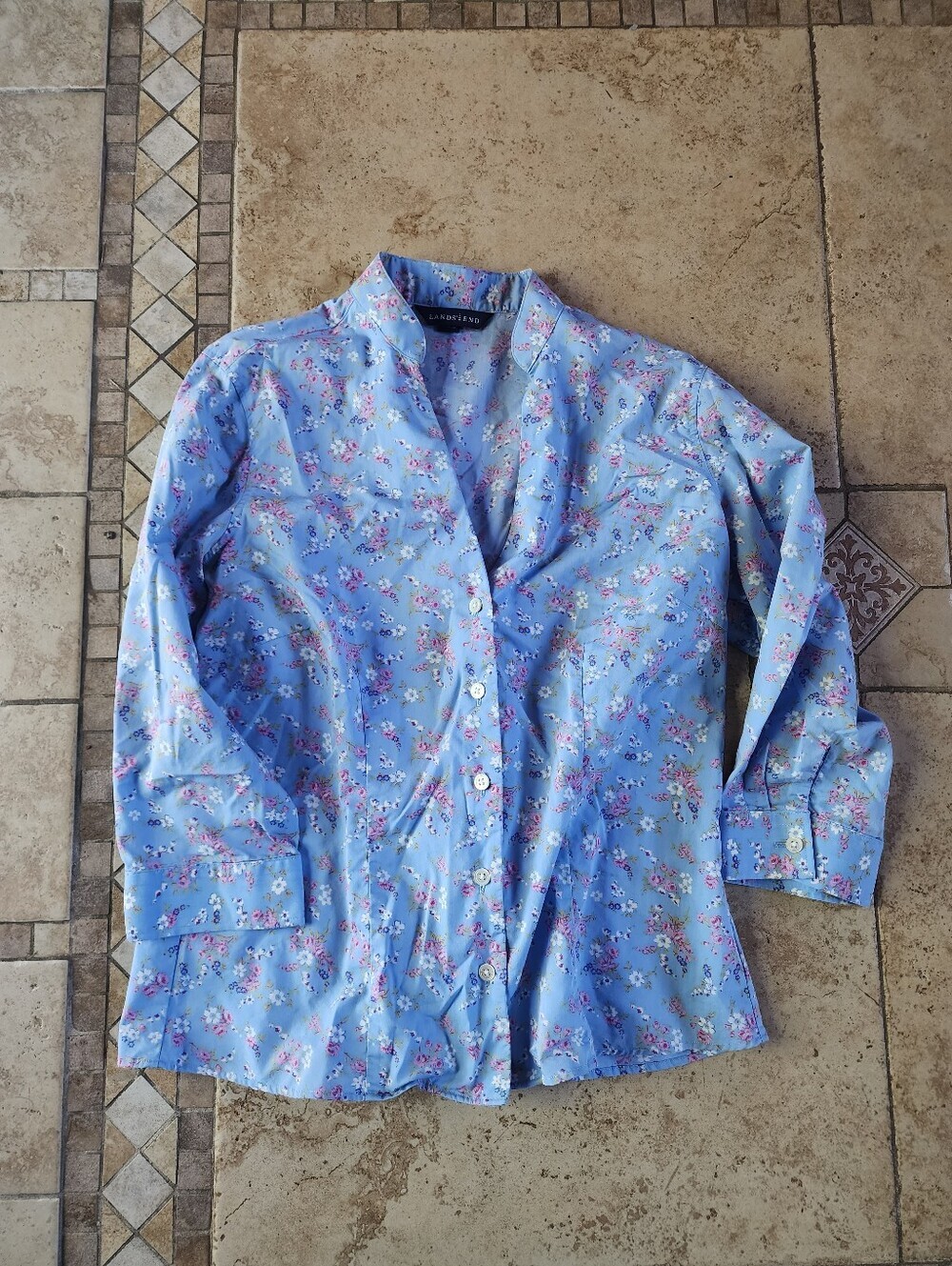 Lands' End Light Blue Floral Button-Front Shirt